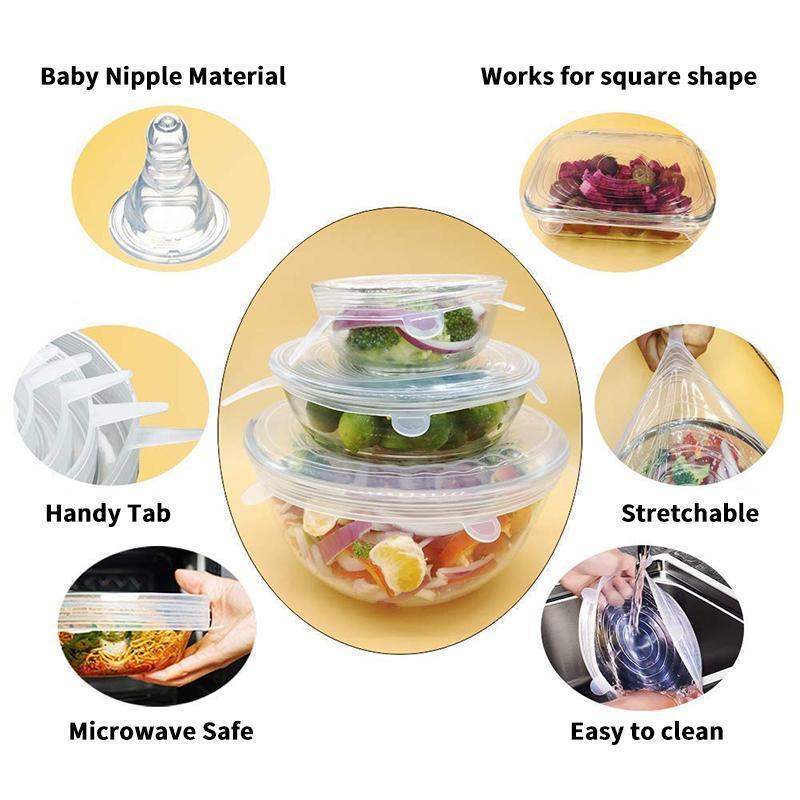 Stretchable food silicone lid. 6 pieces