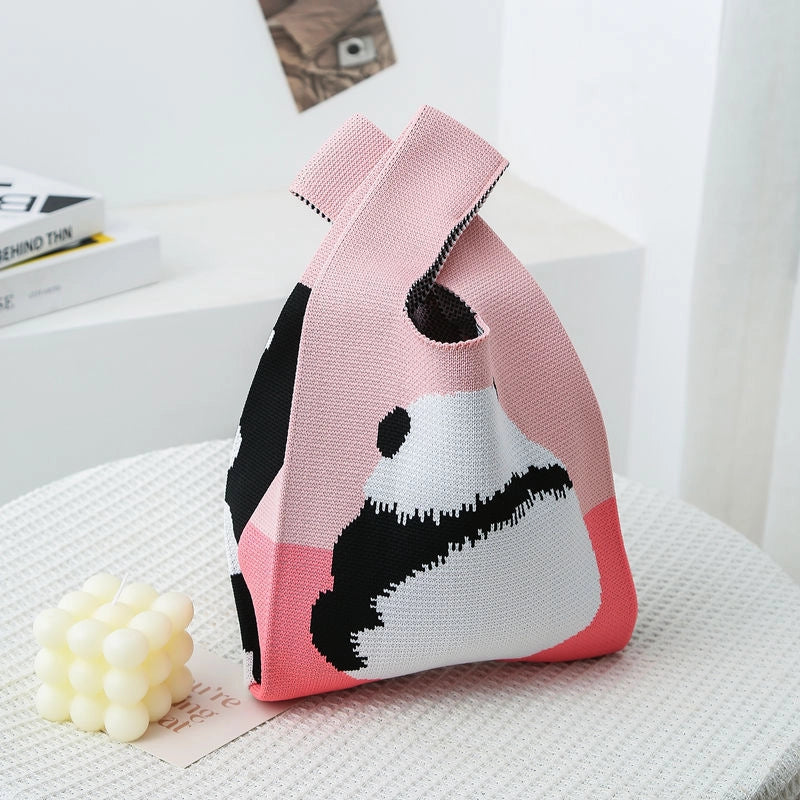 Women's Small Knit Color Block Streetwear Square Open Shoulder Bag
