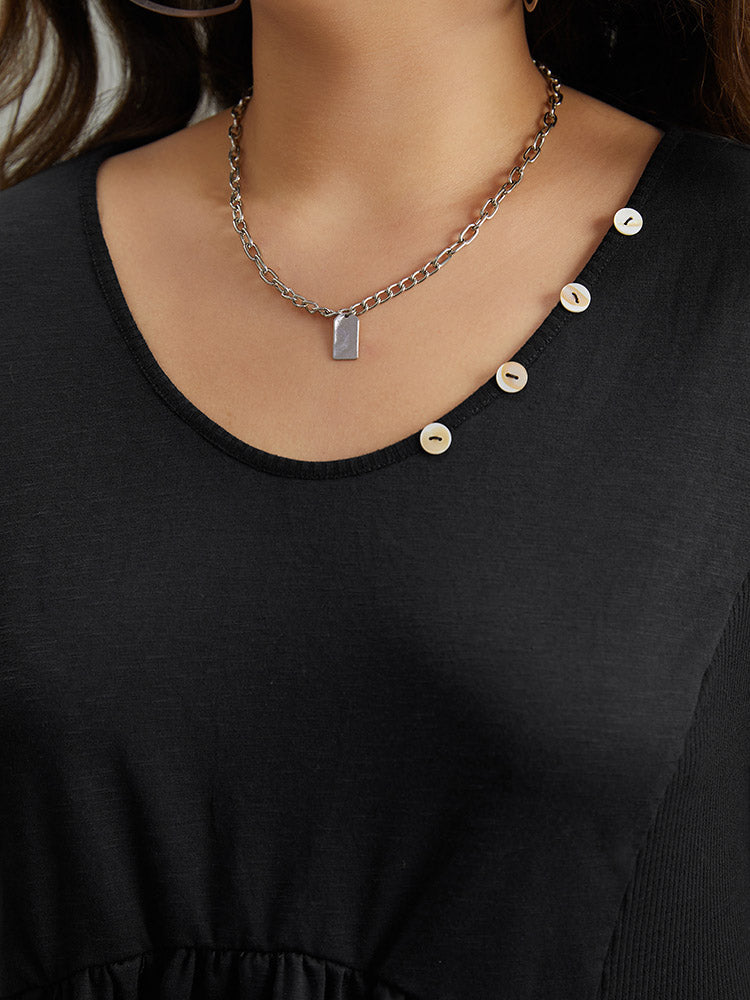 Plain Ruffles Button Detail T-shirt