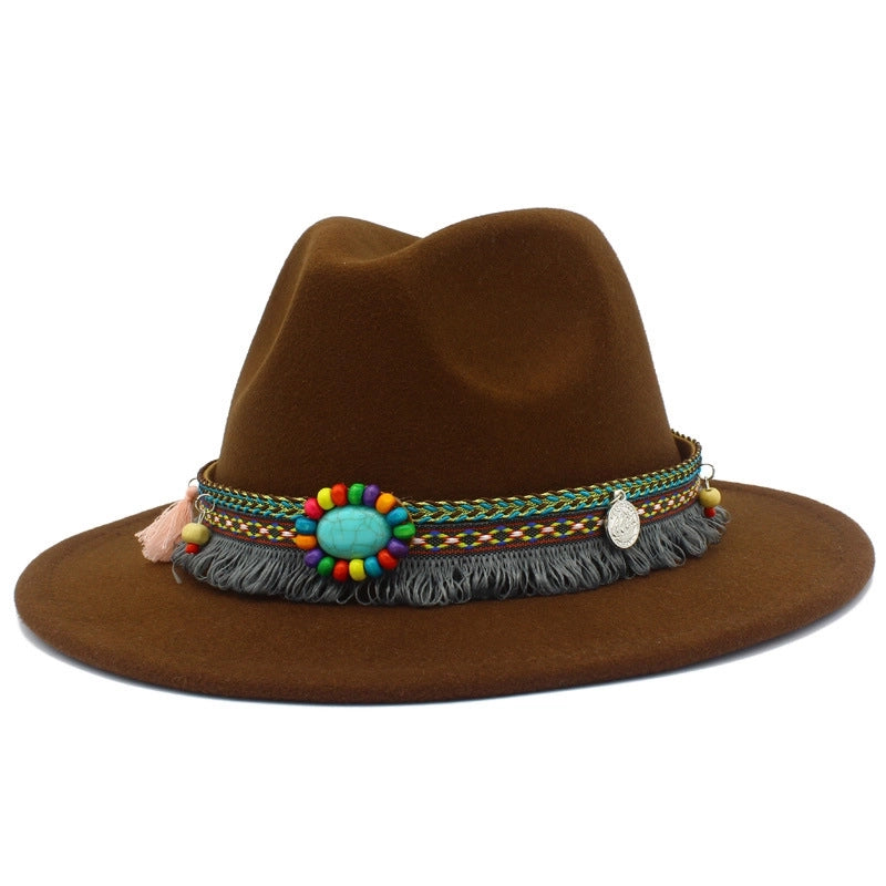 Lightweight New Jazz Hat Men's And Women's Retro Ethnic Style Top Hat Woolen Gentleman Hat Felt Hat