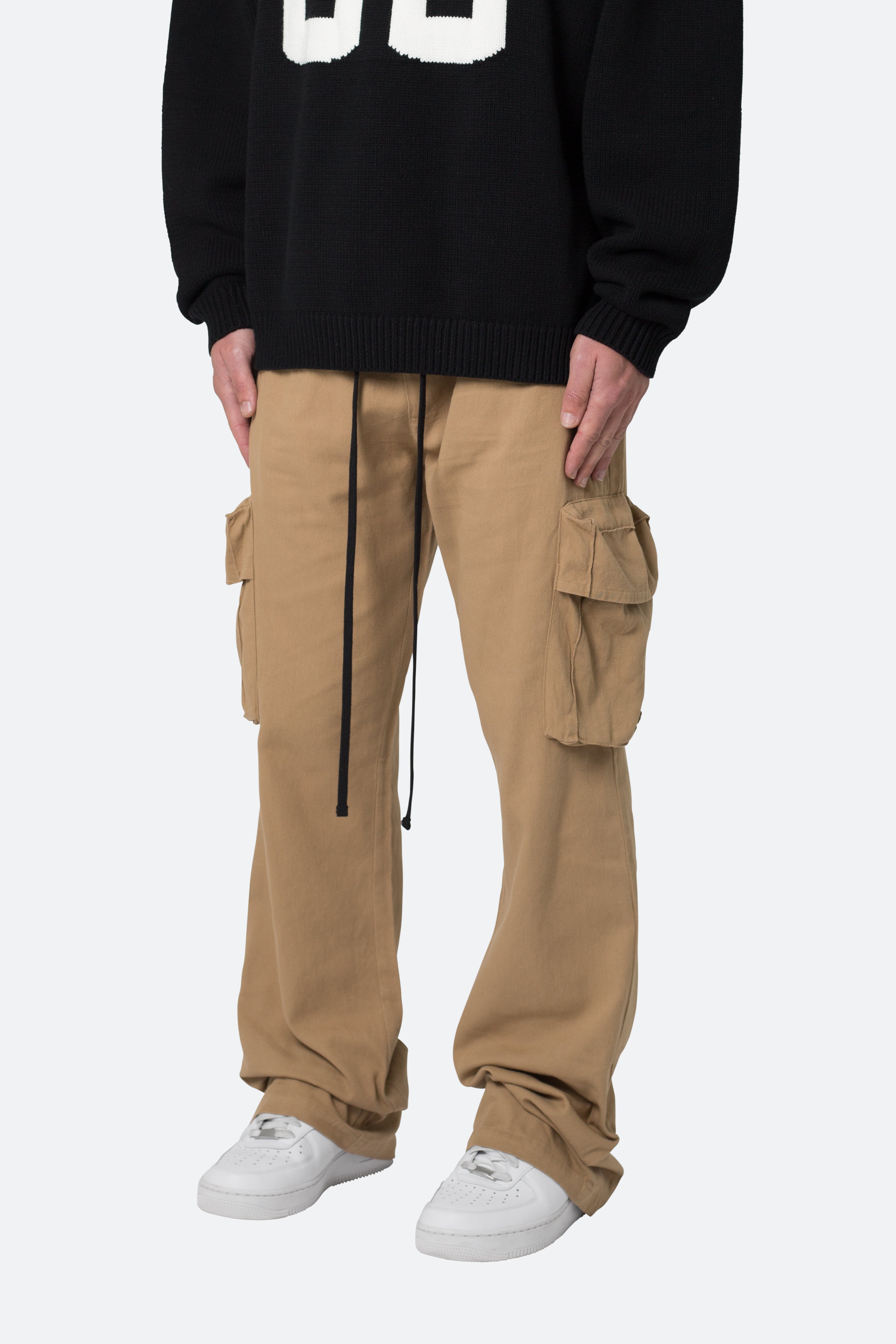 Drawcord Flare Cargo Pants - Khaki