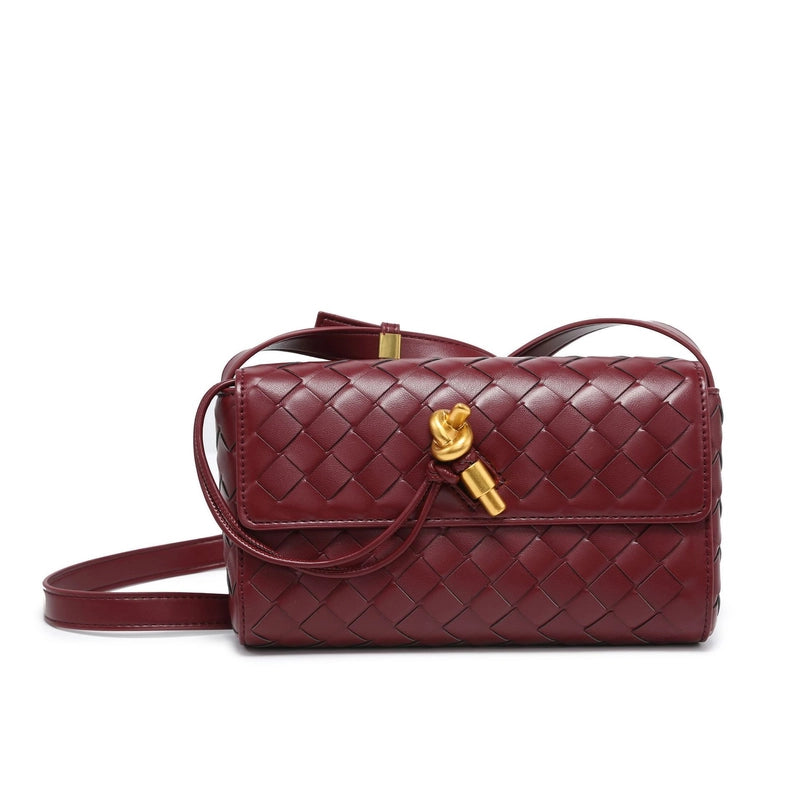 Women's Pu Leather Solid Color Classic Style Weave Square Flip Cover Crossbody Bag