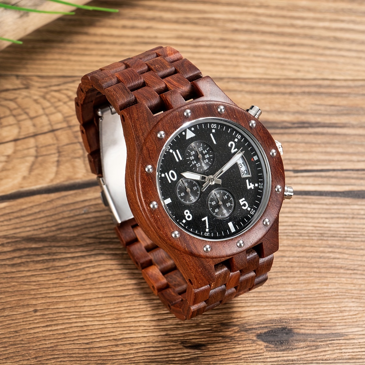 Natural Red Sandalwood Multifunctional Men's Quartz Wooden Watch