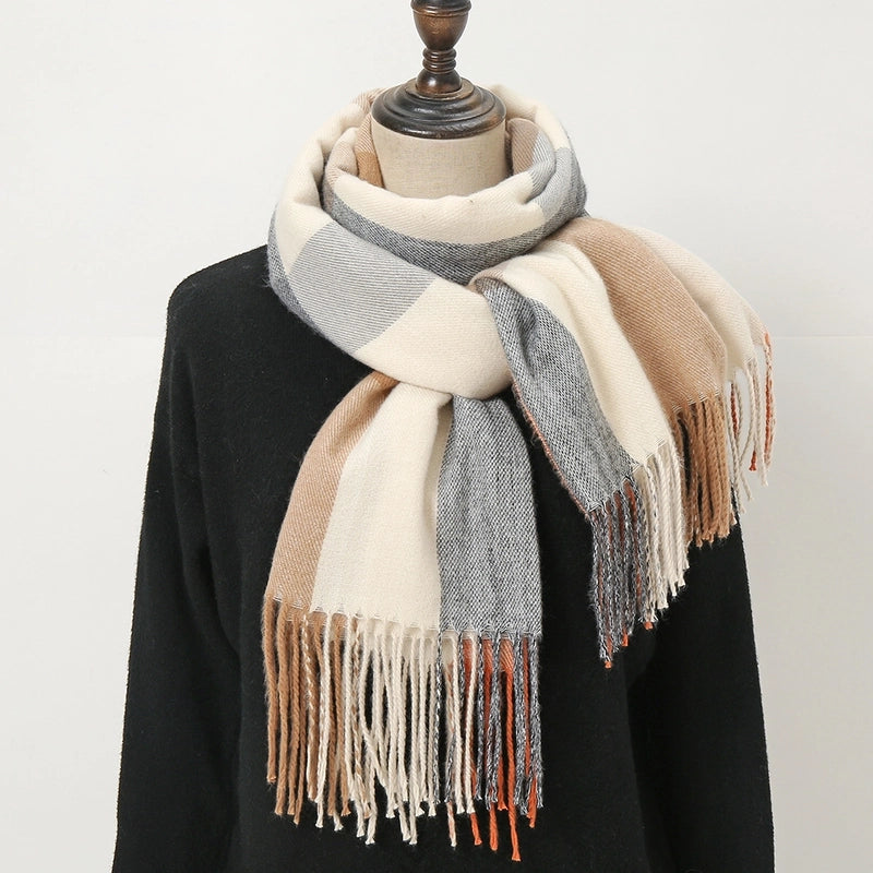 Autumn And Winter New Stitching Plaid Artificial Cashmere Scarf Women's Sweet Style Fashion Cold-Proof Warm Couple Bib Shawl