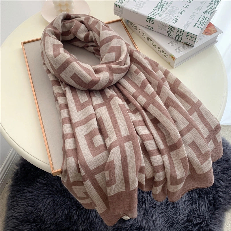 New Cotton And Linen Scarf Women's Fashion Colorblock Shawl Spring And Autumn Travel Decorative Scarf Cyber Celebrity Star Style Letters