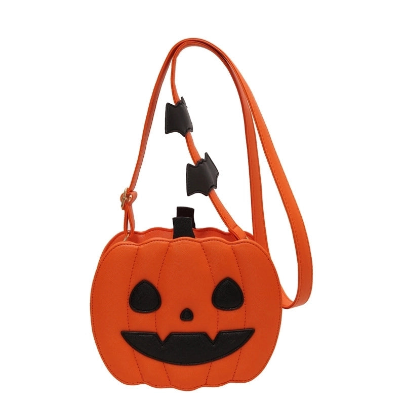 Halloween Women's Medium Pu Leather Pumpkin Vintage Style Zipper Shoulder Bag