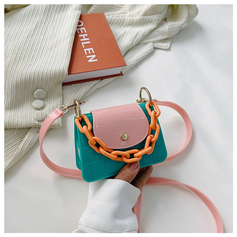 Women's Mini All Seasons Pvc Color Block Fashion Square Magnetic Buckle Square Bag