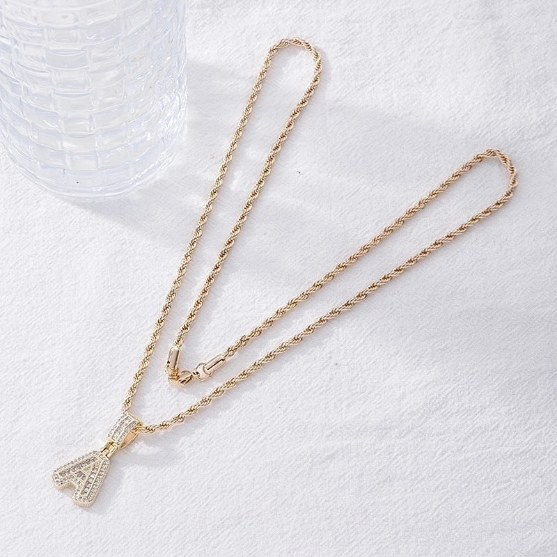 Casual Sweet Shiny Letter Copper Inlay Gold Plated Silver Plated Zircon Pendant Necklace