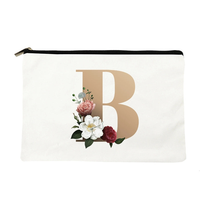 Letter Flower Makeup Bag Personalized Style English Letters Hand-held Cosmetic Bag Canvas Bag