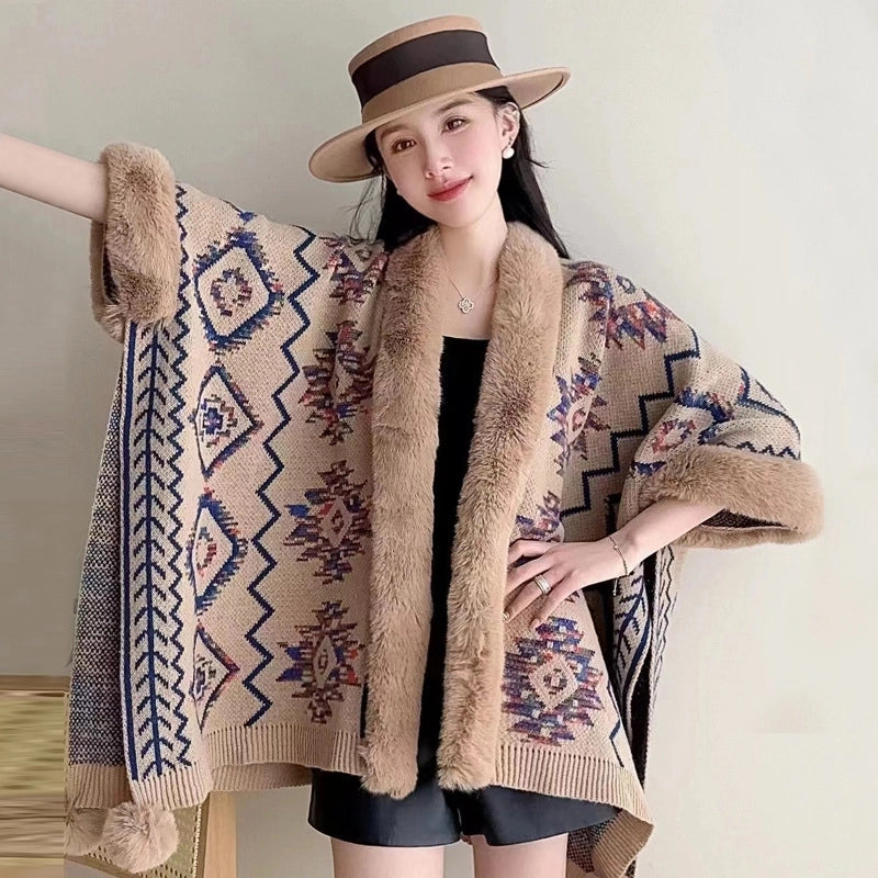 Women's Elegant Retro Lady Printing Polyester Tassel Shawl