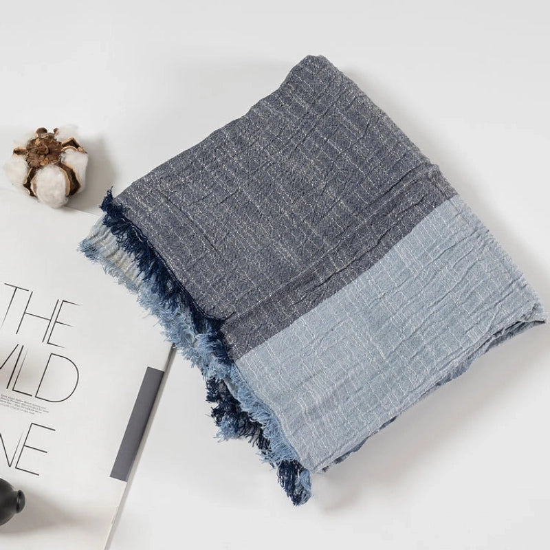 Spring And Autumn Thin Cotton And Linen Scarf Natural Wrinkle Left And Right Color-matching Cotton Scarf