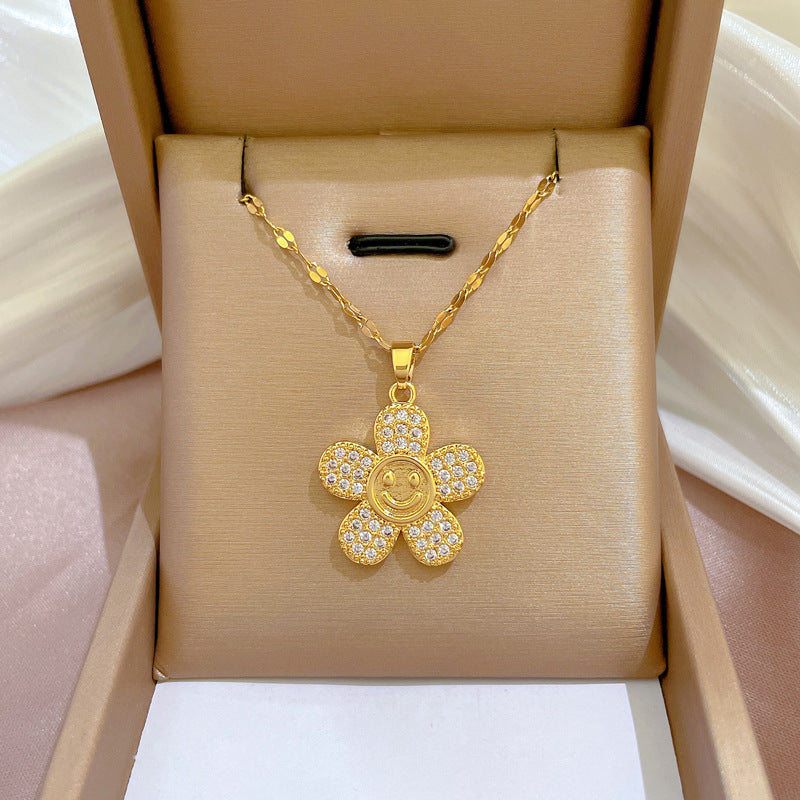 Cartoon Geometric Titanium Steel Diamond Inlay Necklaces