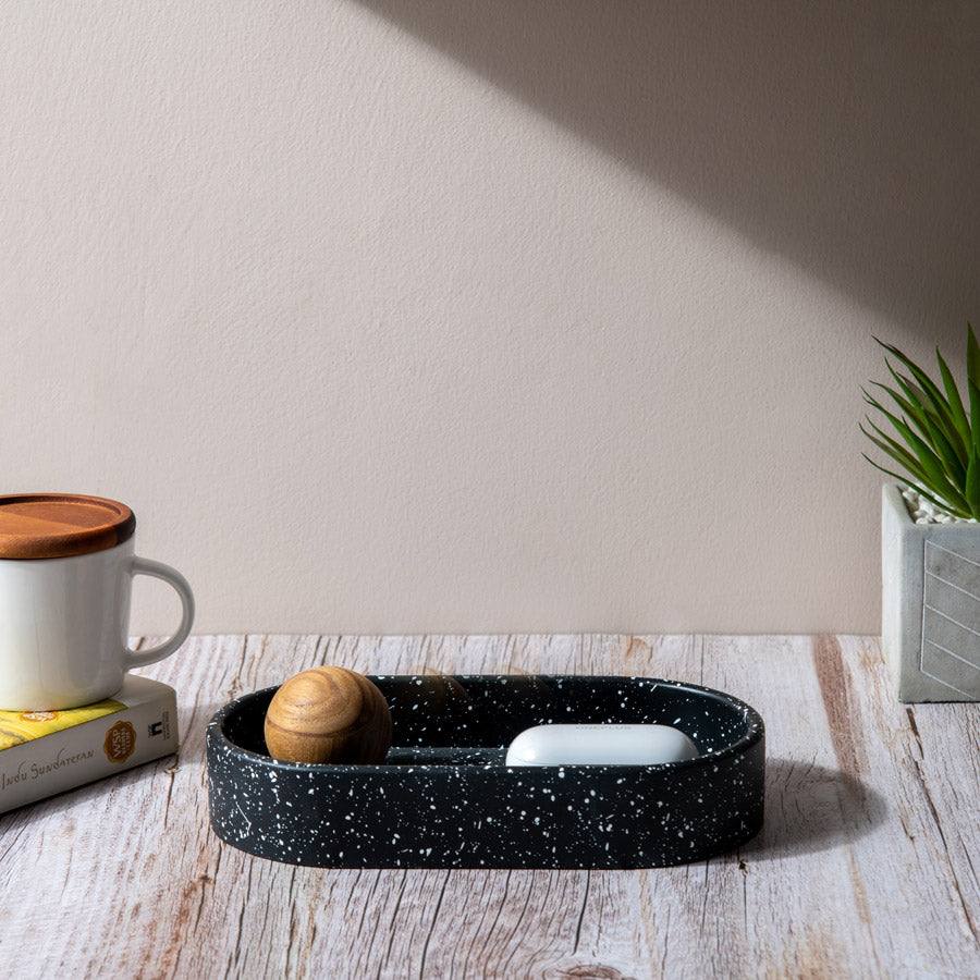 Concrete Oval Tray Small - Speckled Black