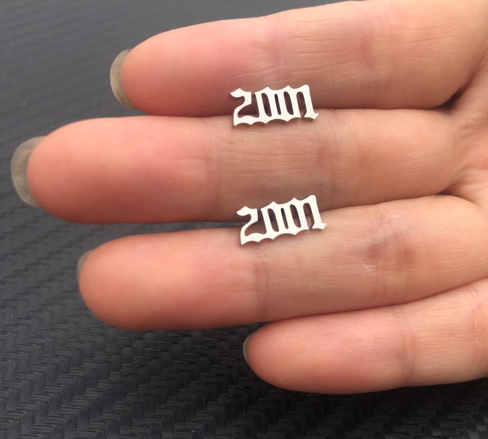 Silver Old English Year Earrings