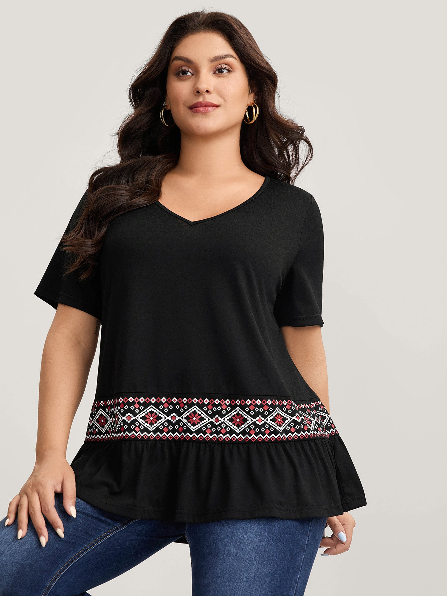 Stretchy Ruffled Hem Flowy Top