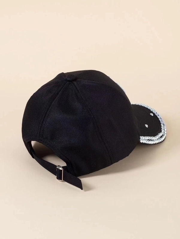 Women's Basic Minimalist Butterfly Rhinestone Curved Eaves Baseball Cap