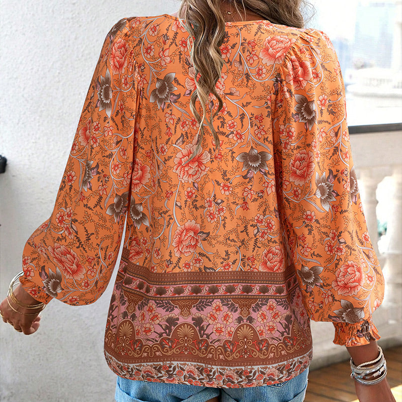 💖Hot Sales-49% OFF✨Women's Fashion Printed v-Neck Long Sleeve Shirt