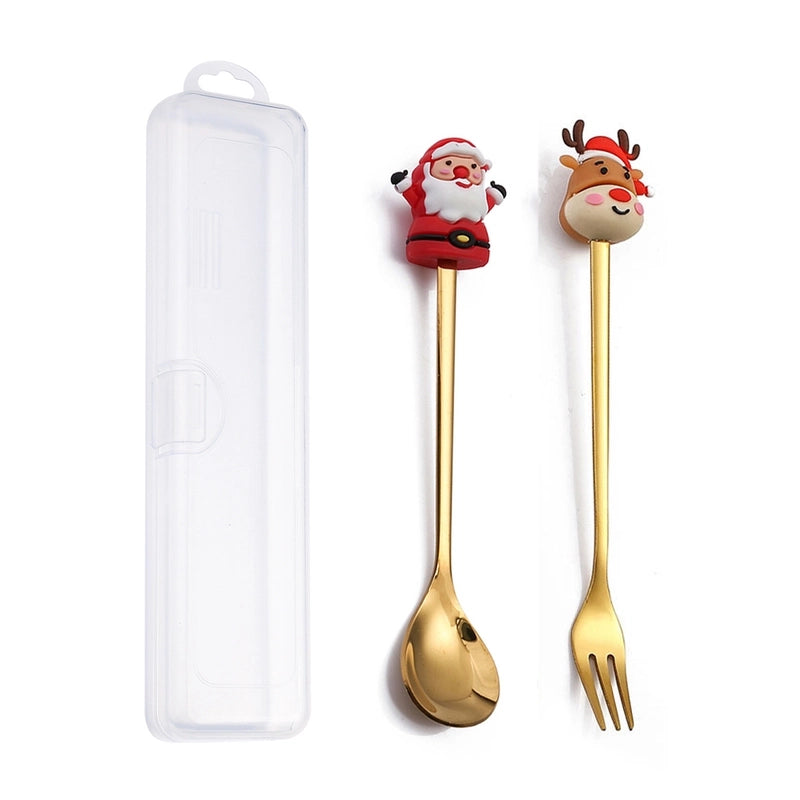 Christmas Cute Animal Santa Claus Stainless Steel Tableware 2 Pieces