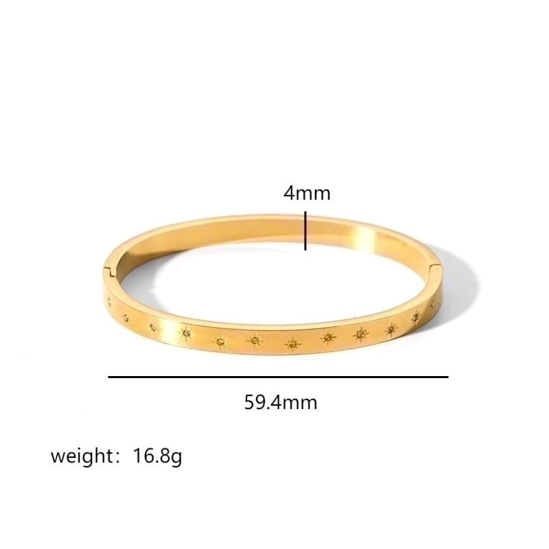 Minimalist Rectangle Stainless Steel Polishing Plating Inlay Zircon 18k Gold Plated Bangle