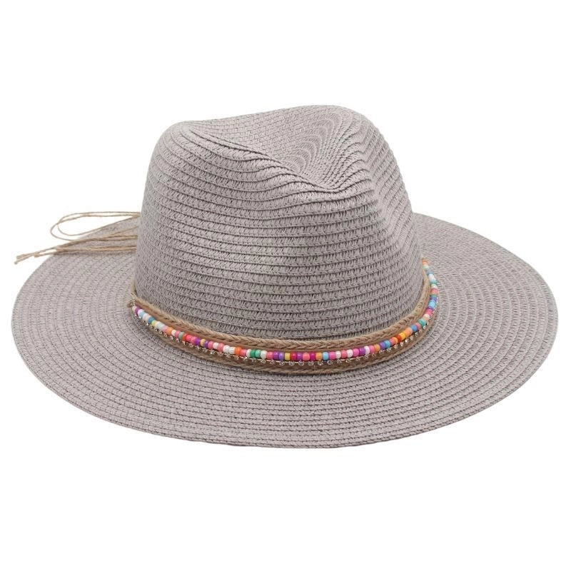 Unisex Ethnic Style Colorful Beaded Big Eaves Straw Hat