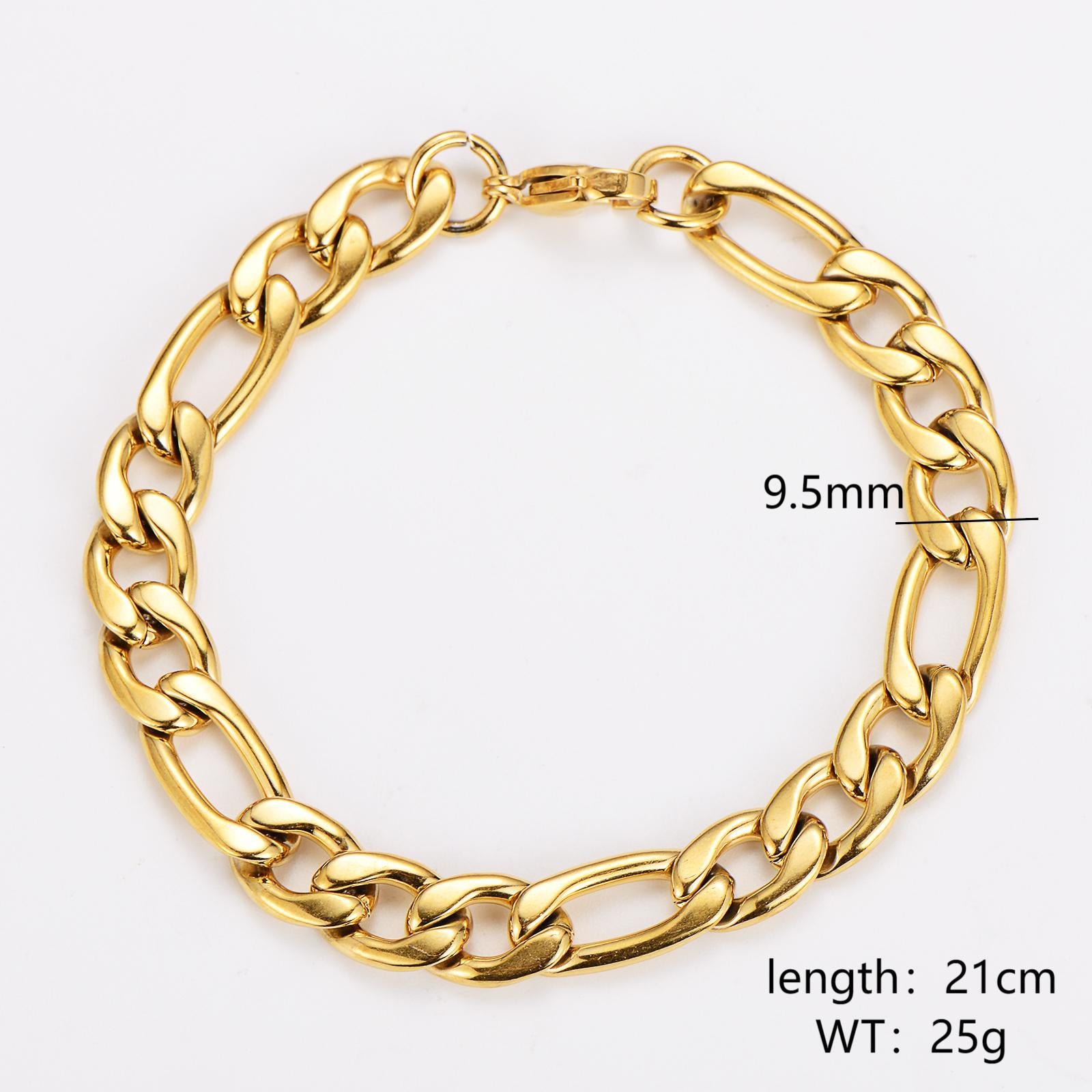 Aml Hot Item 3: 1Nk Punk Cuban Chain Bracelet Men'S And Women'S Stainless Steel Simple Basic Figaro Chain Beads