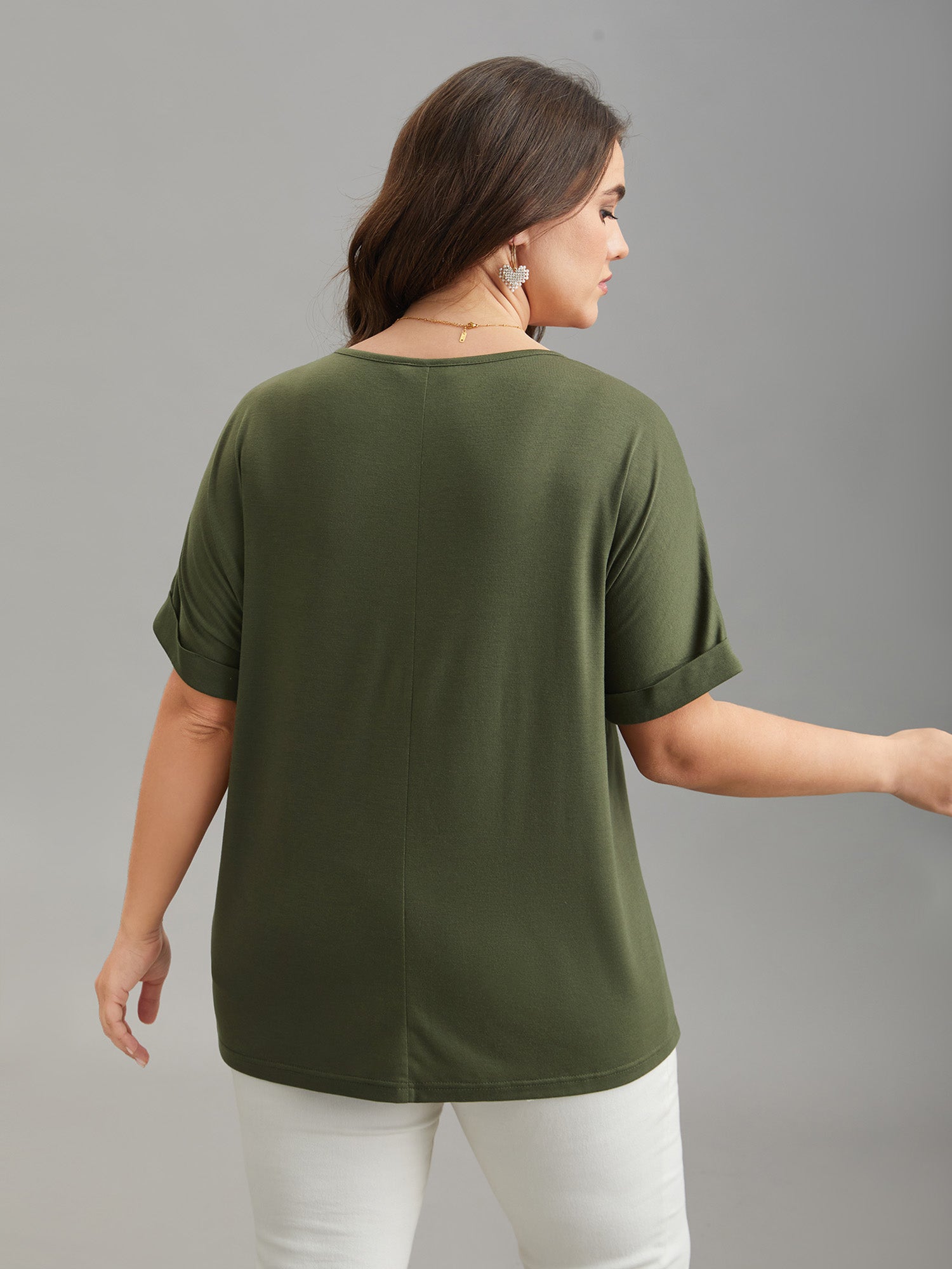 Stretchy Embroidered Drop Shoulder T-Shirt
