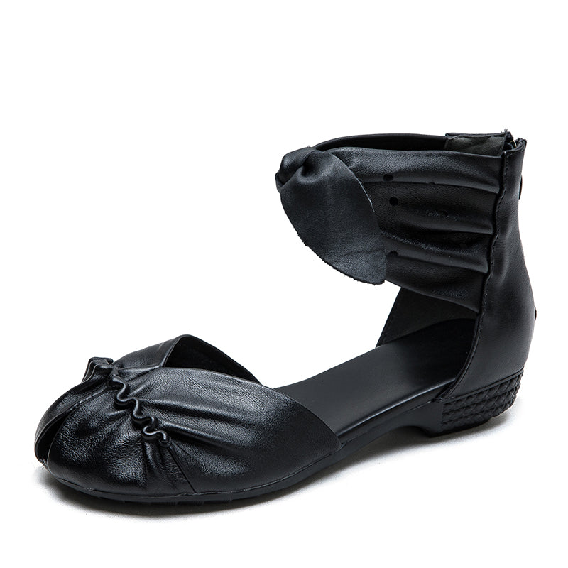 Vintage Leather Mori Girl Style Soft Sole Roman Sandals Boots with Back Zipper in Brown/Black