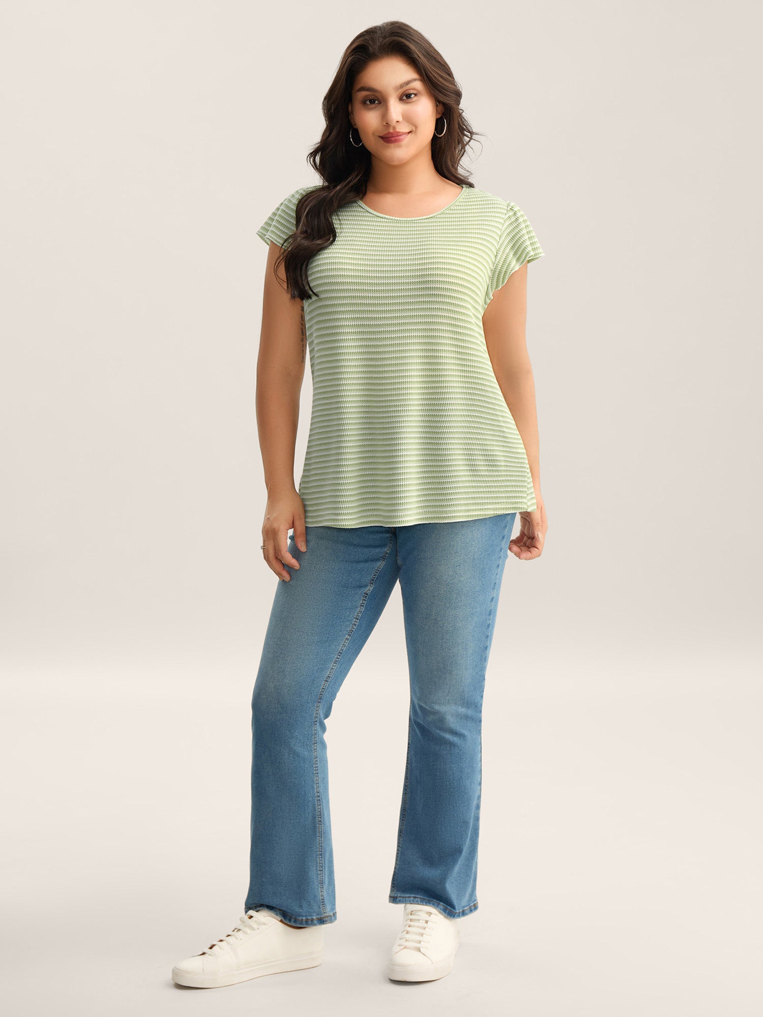 Striped Flutter Sleeve Knit Top