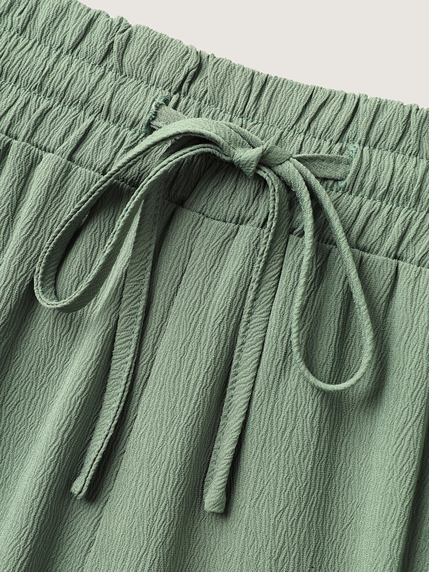 Drawstring Pin Tuck Wide-Leg Pants