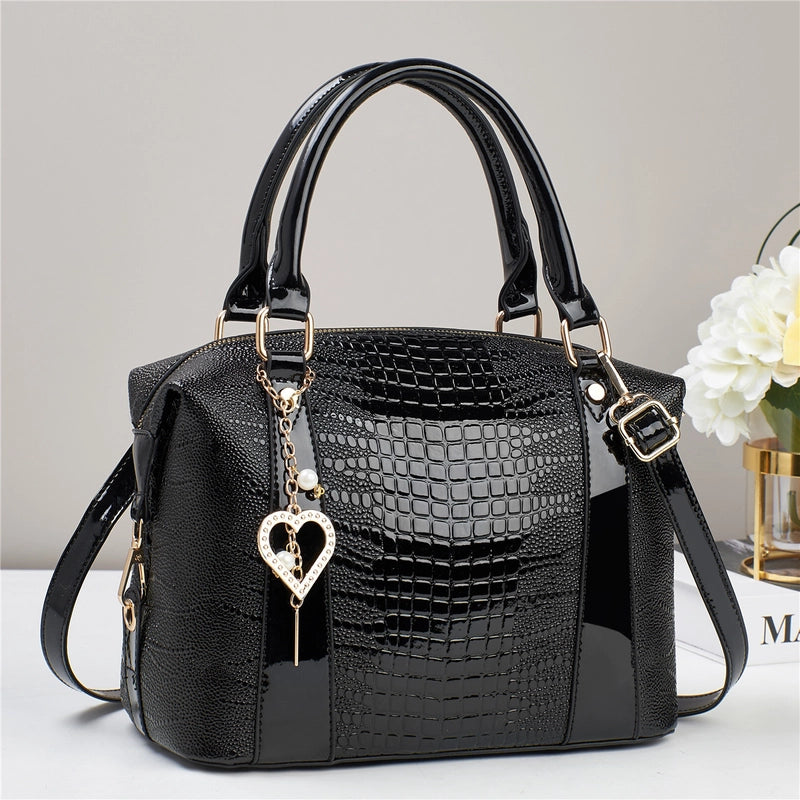 Women's Large PU Solid Color Streetwear Sewing Thread Bucket Zipper Shoulder Bag Handbag