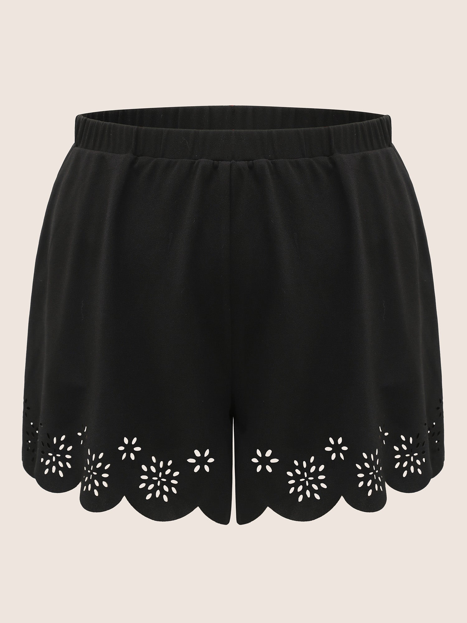 Laser Cut Elastic Waist Scalloped Trim Shorts