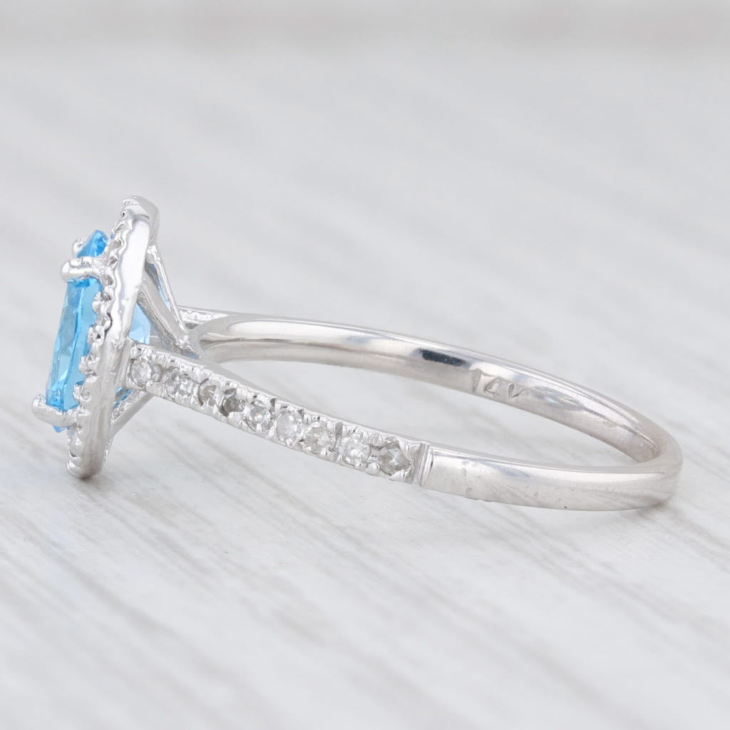 New 1.90ctw Oval Blue Topaz Diamond Halo Ring 14k White Gold Size 7.5