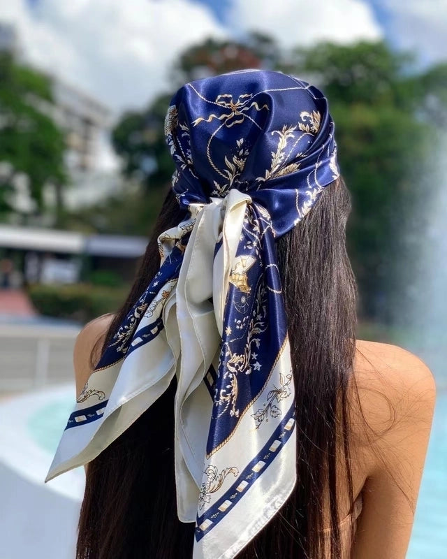Women's Tropical Color Block Satin Silk Scarf Kerchief