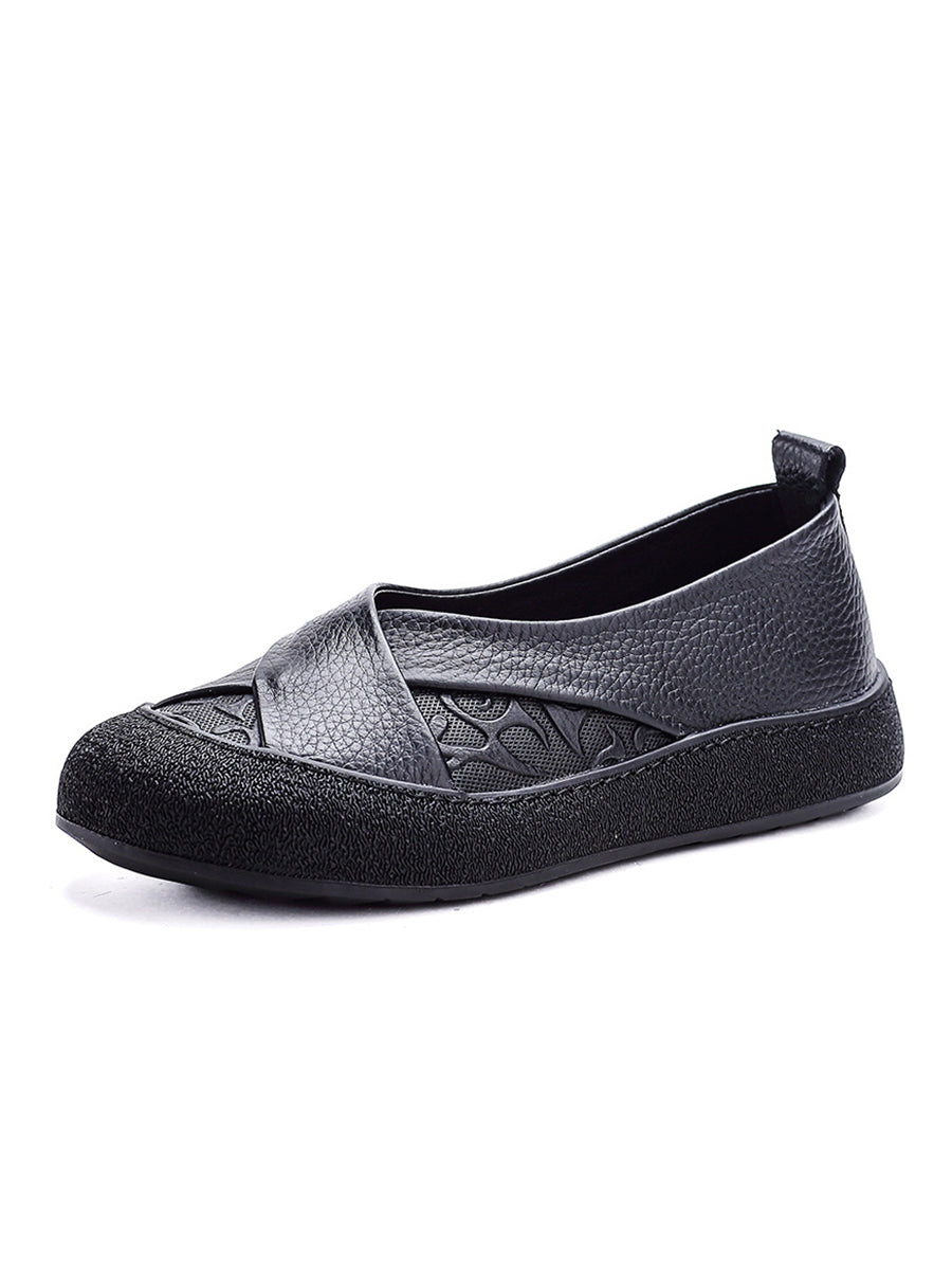 Women Summer Genuine Leather Spliced Flat Shoes