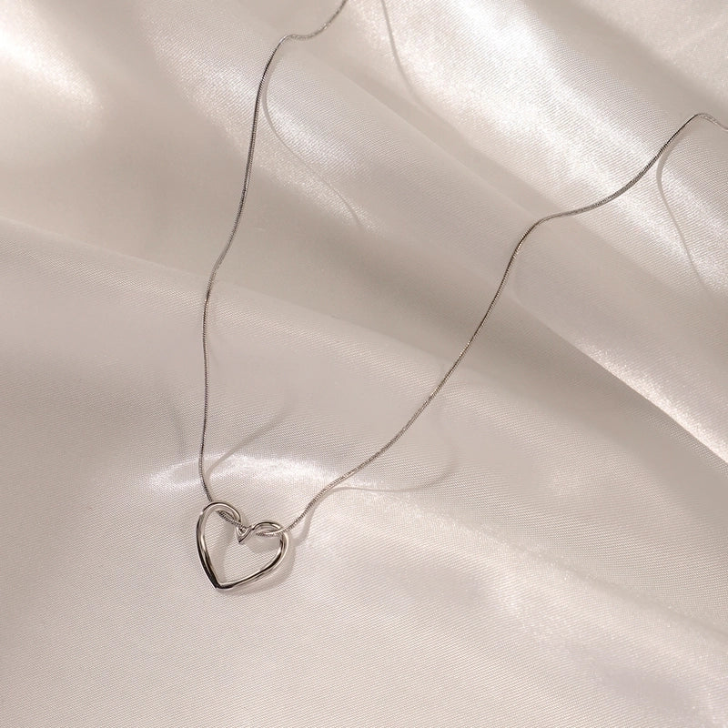 Elegant Minimalist Heart Shape 304 Stainless Steel Copper 18K Gold Plated Hollow Out Pendant Necklace