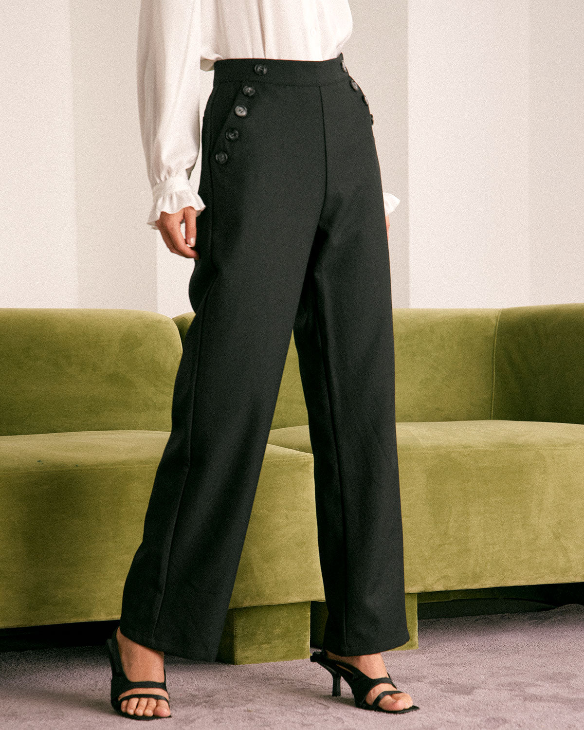 The Black High Waisted Button Straight Pants