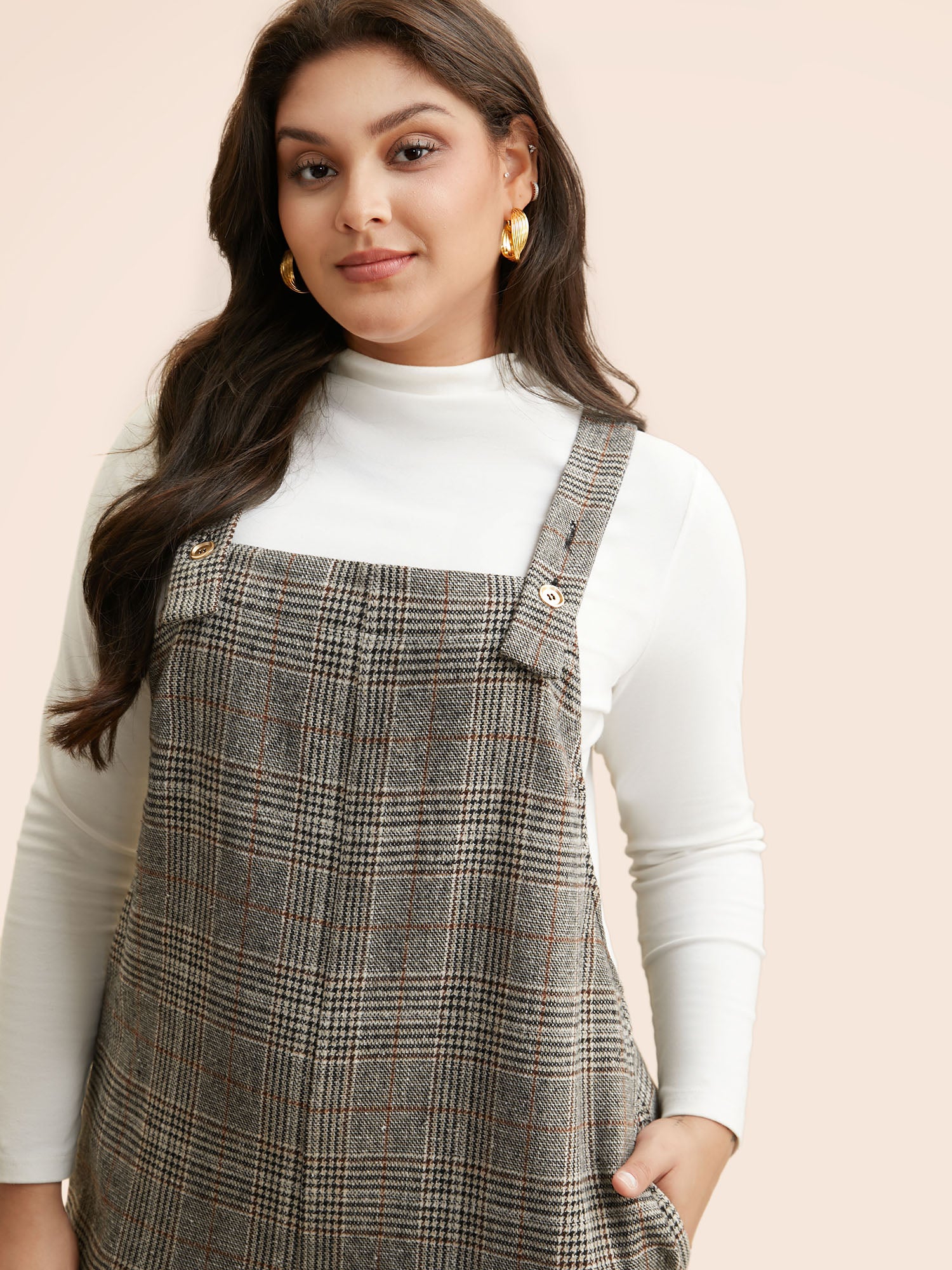 Plaid Adjustable Straps Pocket Jumpsuit