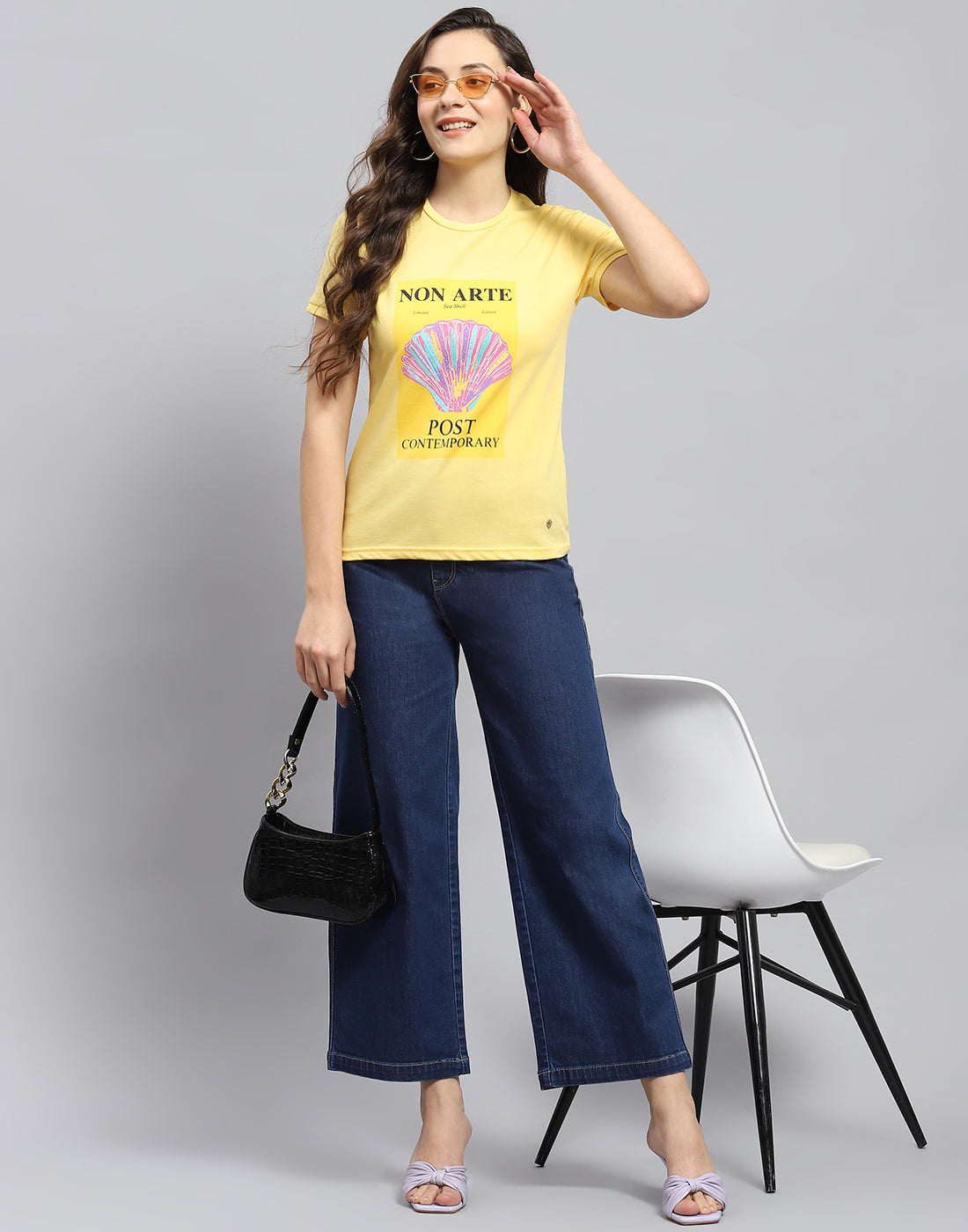 Women Yellow Printed Round Neck Half Sleeve Top