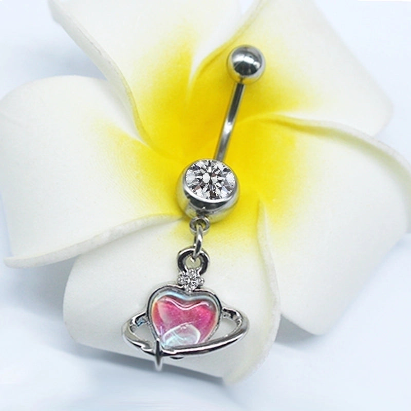 Elegant Streetwear Heart Shape Butterfly Bow Knot Stainless Steel Copper Inlay Zircon White Gold Plated Belly Ring