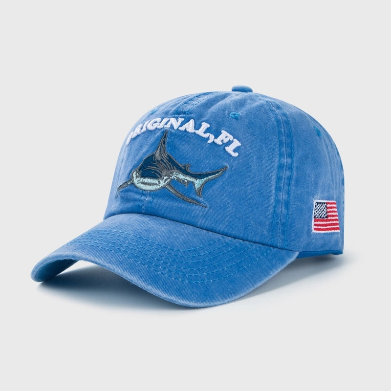 Fashion Baseball Caps Cartoon Washed And Old Embroidered Shark Caps