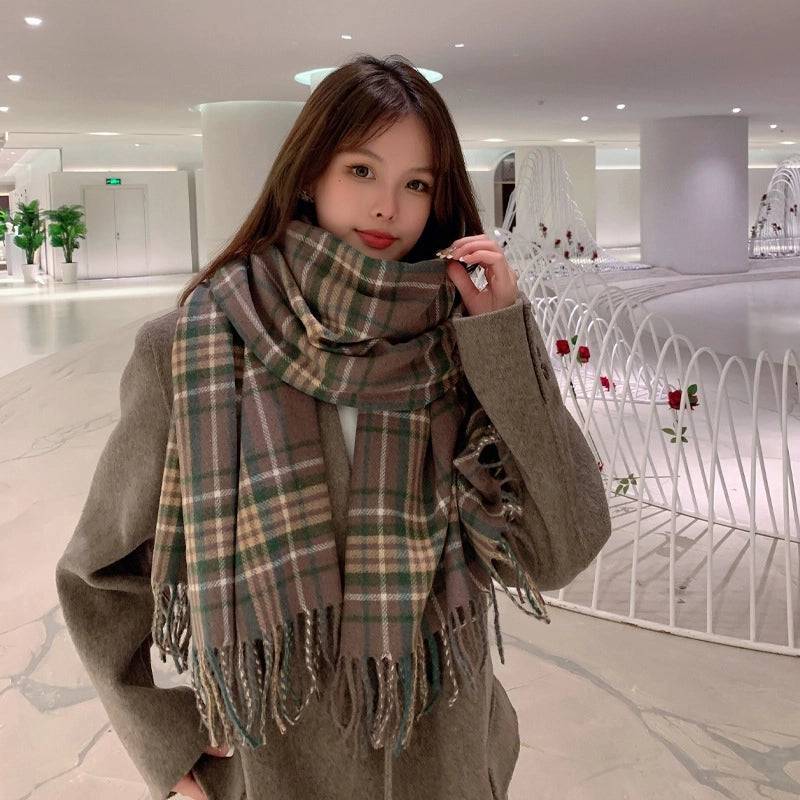 Women's Classic Style Lattice Imitation Cashmere Acrylic Scarf