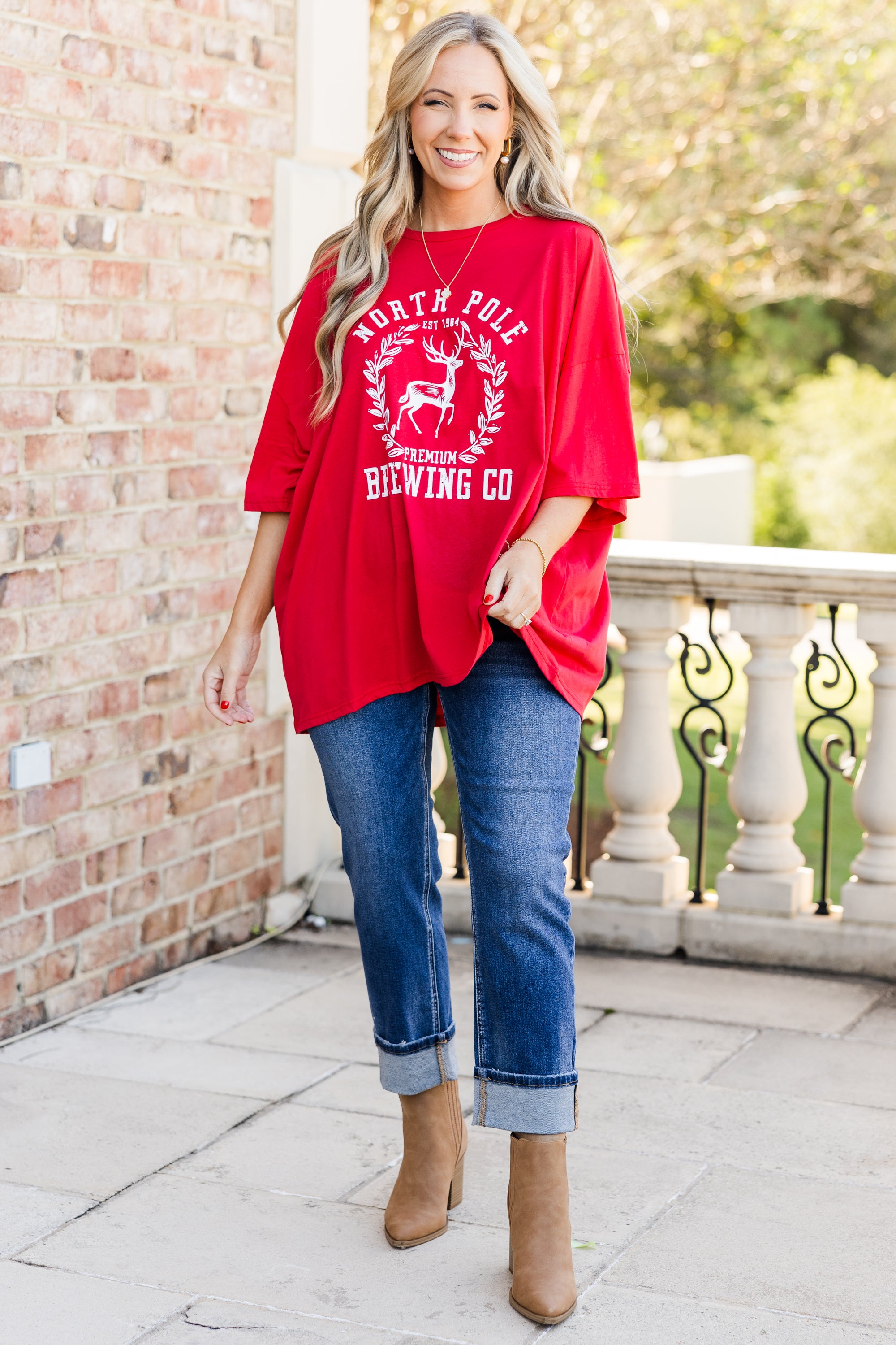 North Pole Brewing Boyfriend Tee. Red