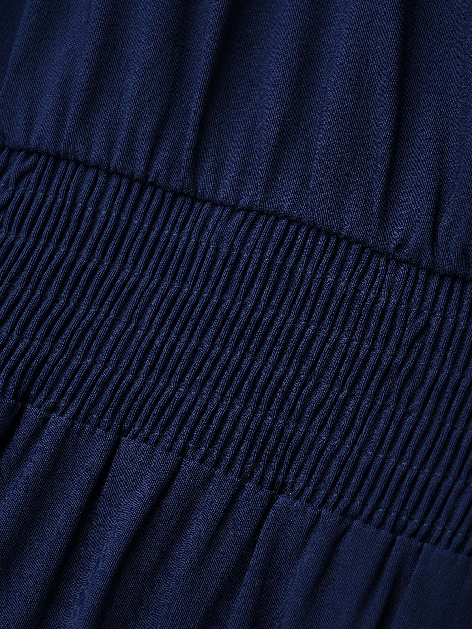 Plain Keyhole Pleated Shirred Dress