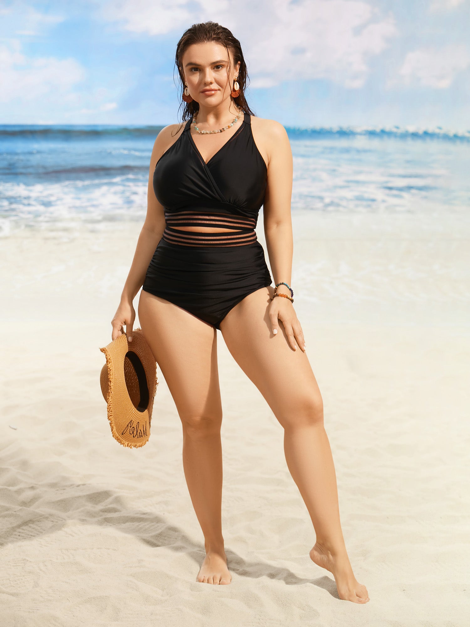 Woven Ribbon Gathered High stretch Swim Bottom