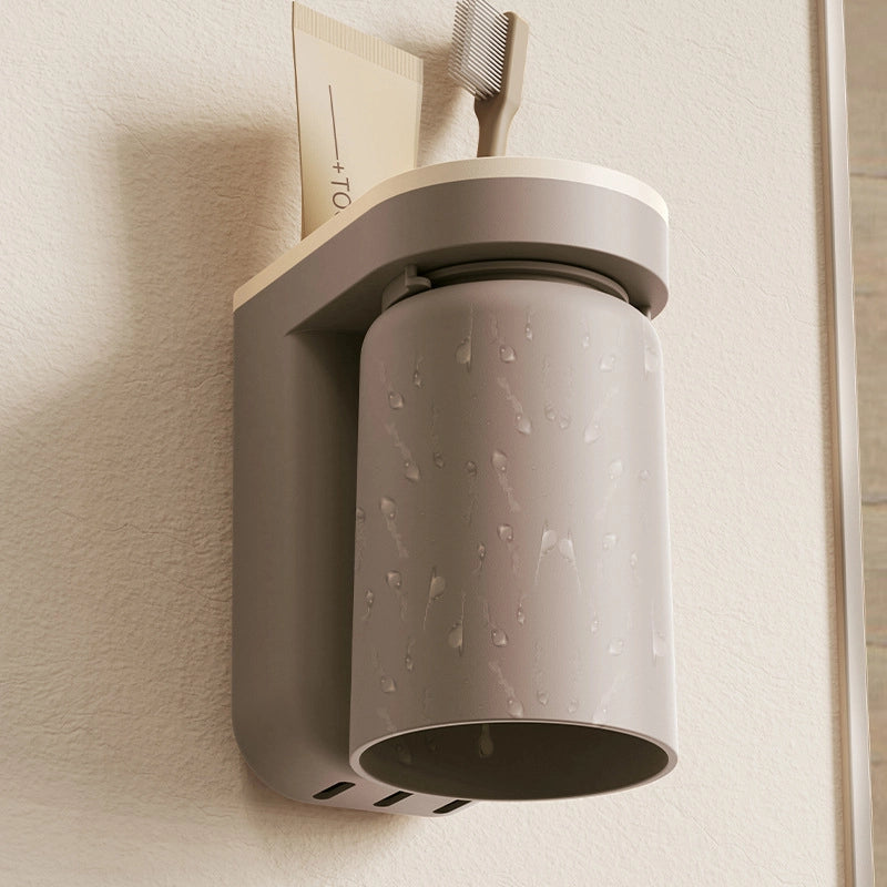 Wash Cup Wall-mounted Toothbrush Holder Punch-free Toothbrush Cup Suit Wall-mounted Household Toothbrush Holder Storage Rack