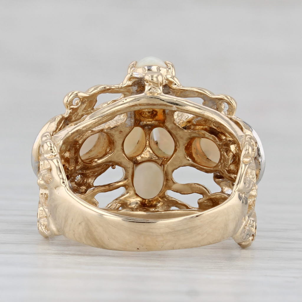 Opal Cluster Diamond Ring 14k Yellow Gold Size 5.5 Cocktail