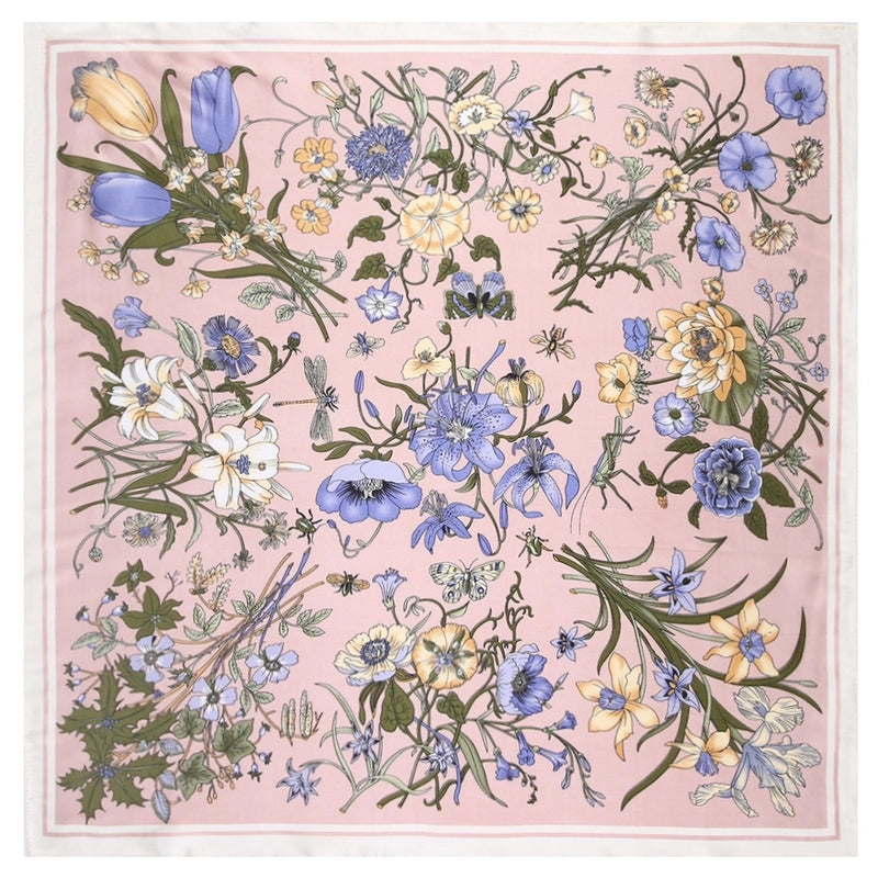 Women's Sweet Flower Satin Tassel Silk Scarf