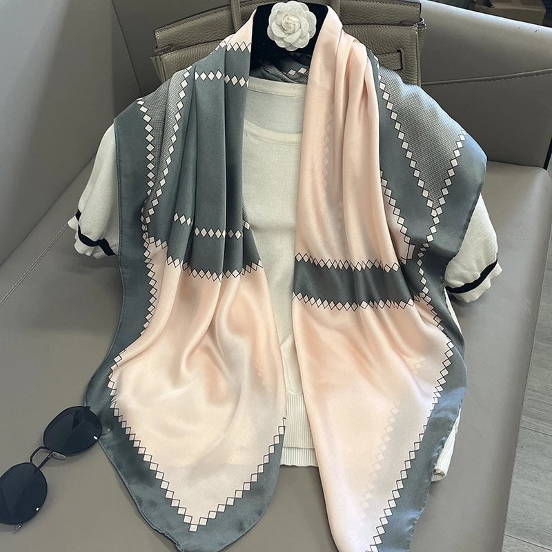 Women's Elegant Vacation Stripe Flower Polyester Silk Scarf
