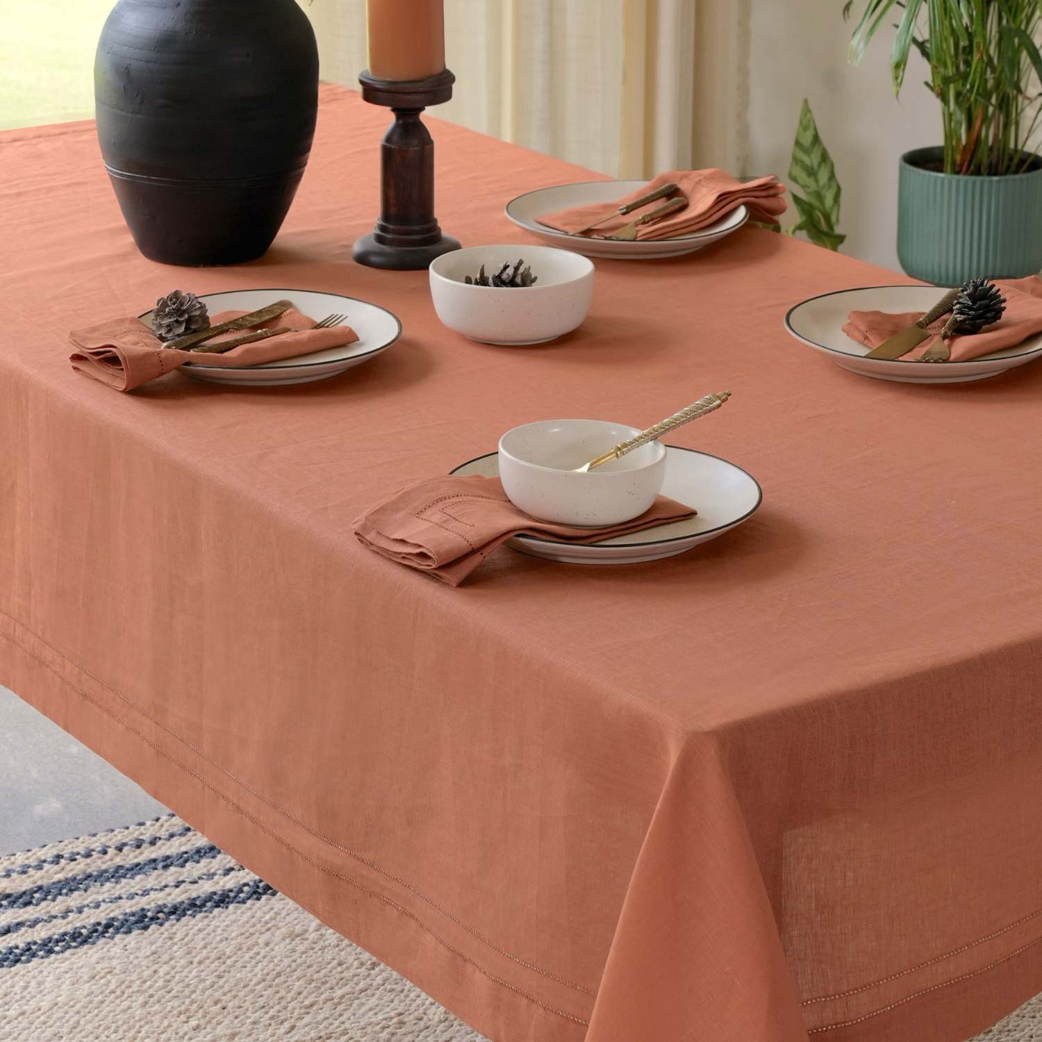 Rust 100% Linen Incomplete Hemstitch Napkins