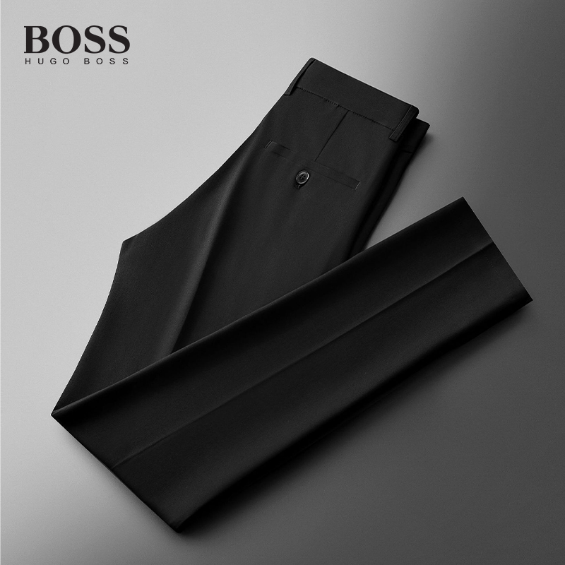 BOSS Luxury Men-s Summer Thin Casual Pants Ice Silk Elastic Drape Suit Pants